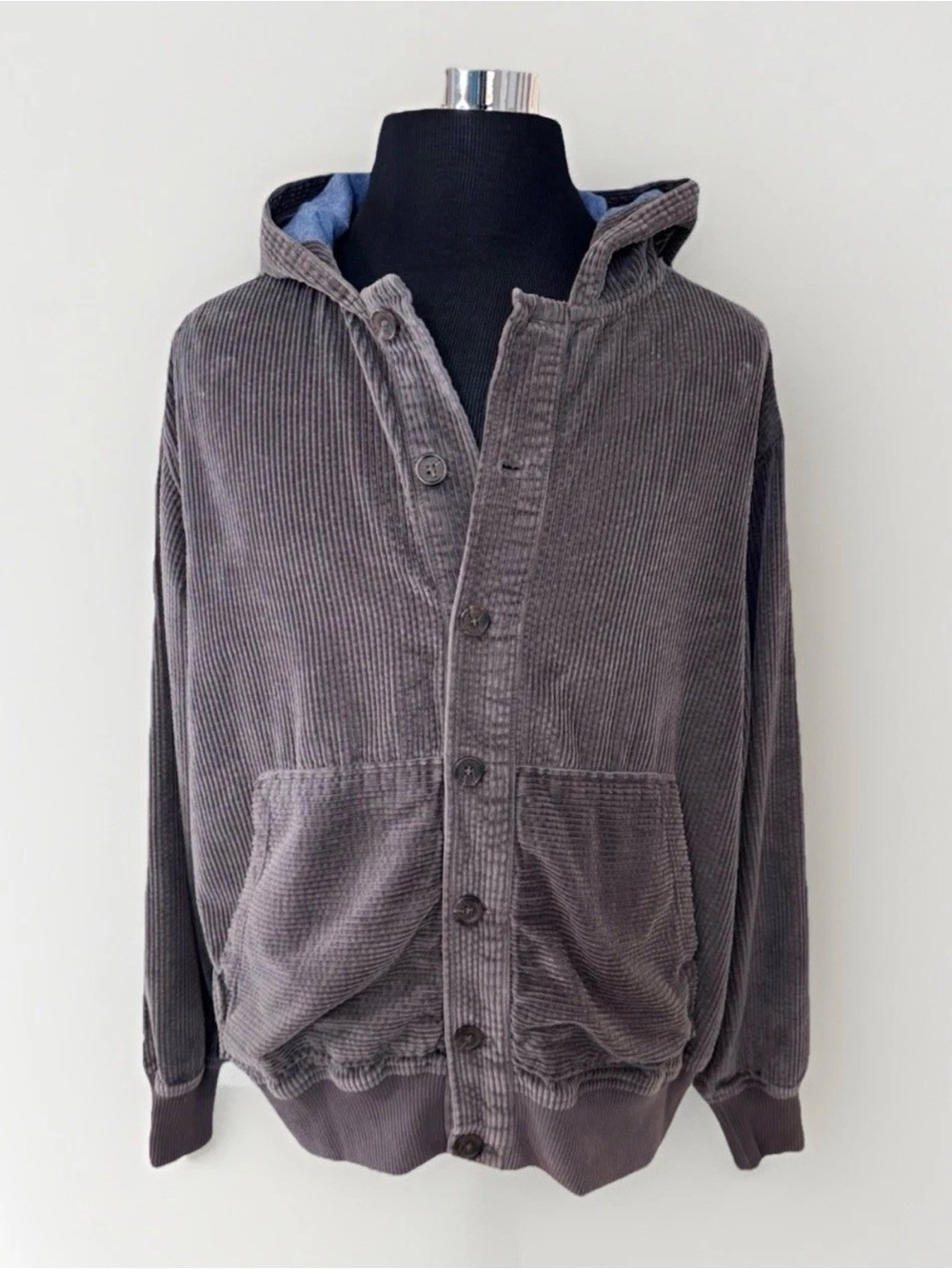 The Territory Ahead Hoodie Jacket Men Gray Corduroy Pockets Casual XL Travel Y2K